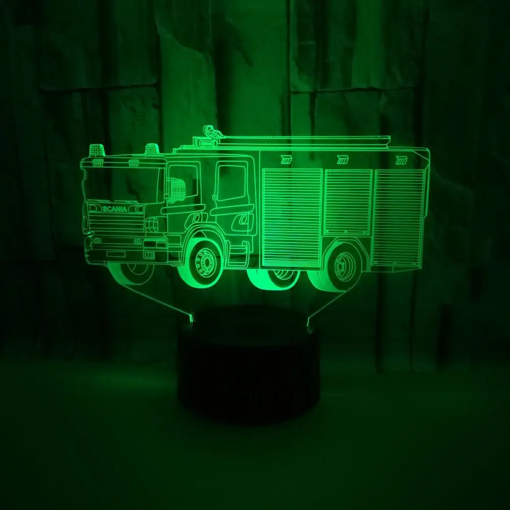 Nighdn 3D Lamp Fire Trucks Night Lights for Kids Room Decor 7 Color Changing Nightlight Acrylic Gifts Toys for Boys Birthday
