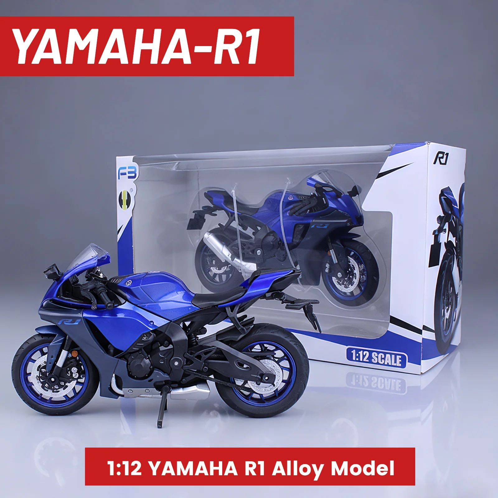 ヤマハのおもちゃのバイクモデル、1:12 YZFR1、アルミニウム合金モデル、サウンドとライトバージョンセット、大人と子供へのギフトに適しています。
