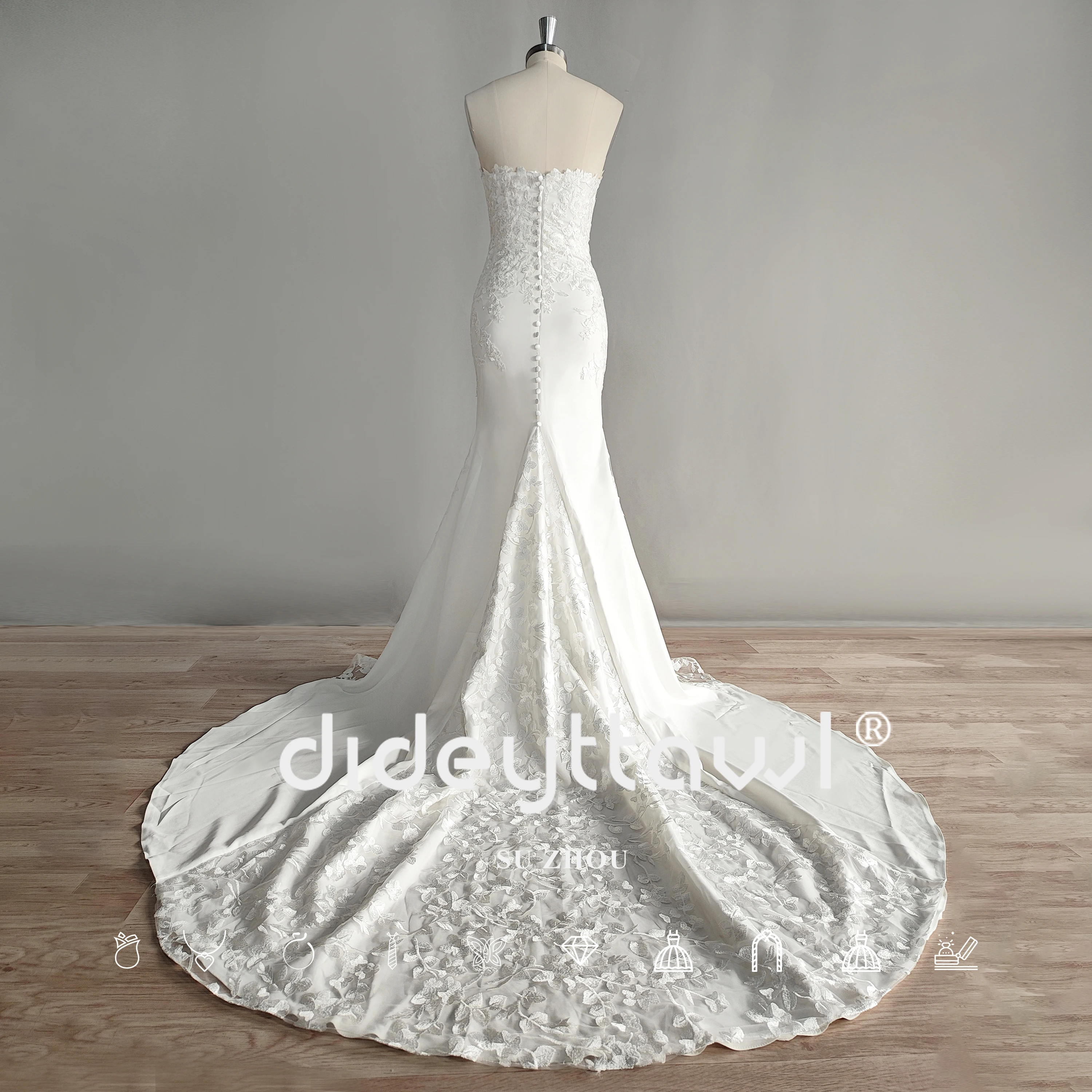 DIDEYTTAWL Real Picture Strapless Lace Applique Mermaid Bridal Gown Sweetheart Sleeveless Backless Wedding Dress