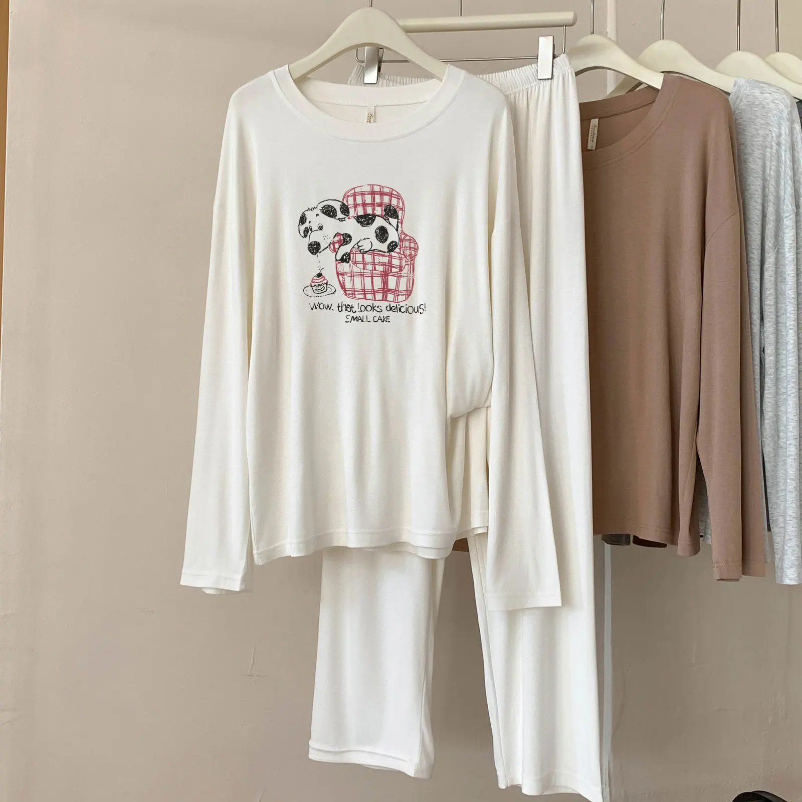 

A93 Modal Pajamas Women's Spring and Autumn New Casual Round Neck Long Sleeve Plaid Breathable Homewear Set