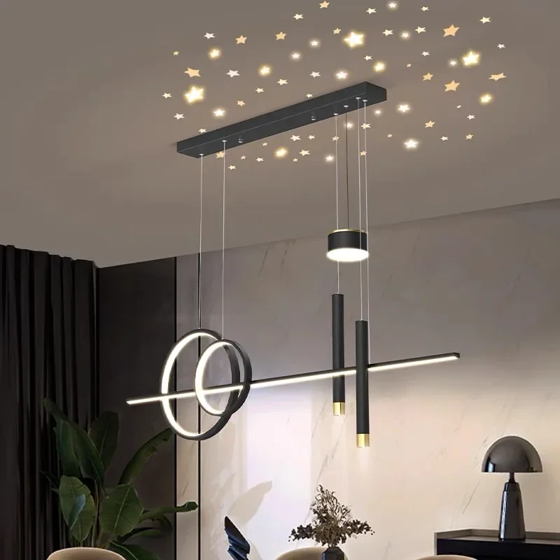 Modern LED Nordic Starry Pendant Light Luxury Dining Room Lamp Creative Decorative Table Chandelier Strip Lava Lamp Room Decor