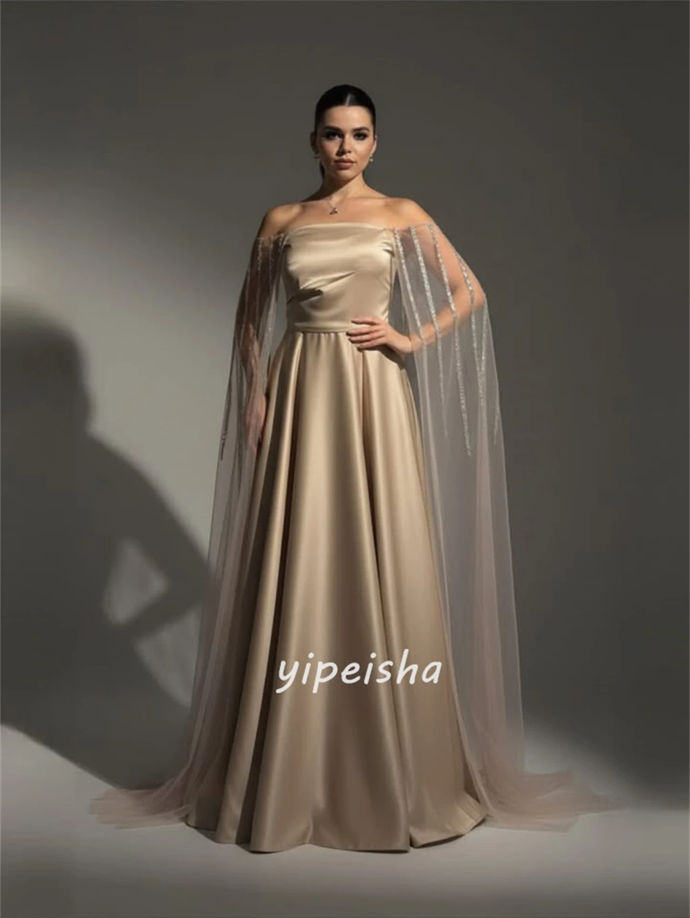 فساتين طويلة مخصصة على الطراز الحديث أنيقة من Charmeuse مطرزة على شكل حرف a بدون حمالات فساتين مناسبة مخصصة مقاسات متاحة #2