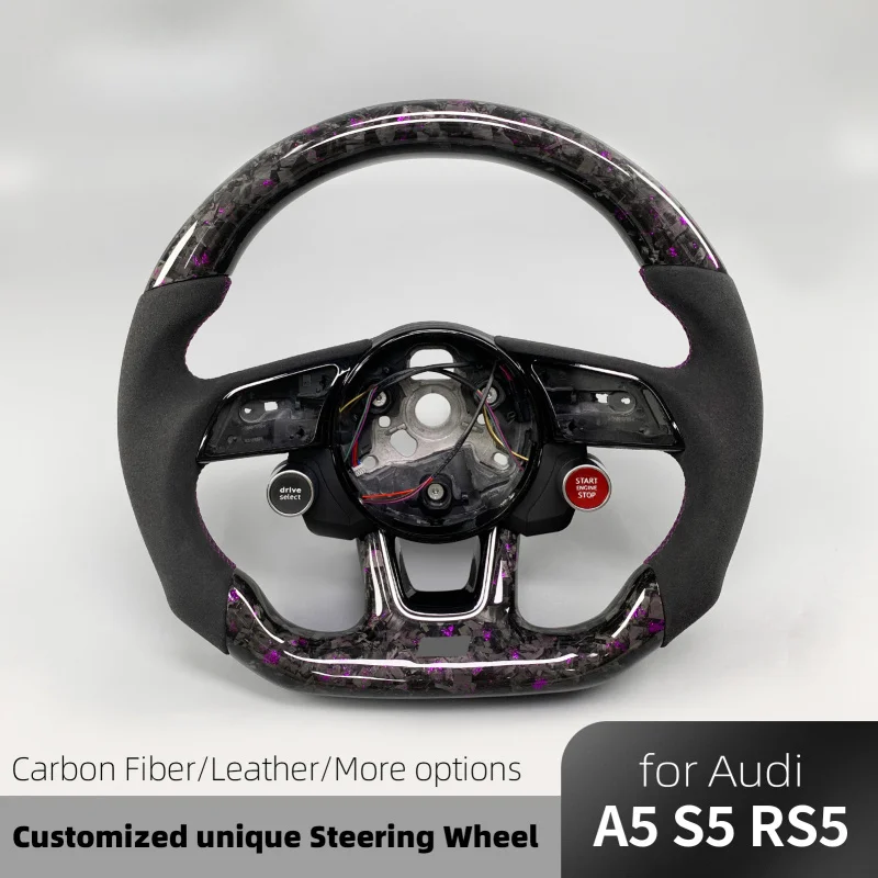 Suitable A3 A5 S3 S4 A4 RS3 RS5 RS4 Custom Sports Steering Wheel Forged Carbon, with Start Button Flat Design 2017-2024