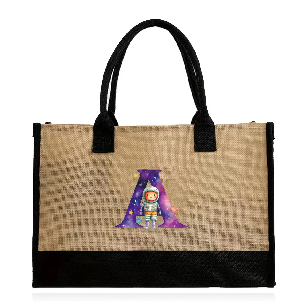 Tote Bags Casual Canvas Portable Beach Bag Jute Bag Shopping Waterproof Large Capacity Handbag Printing Astronaut Letter Series