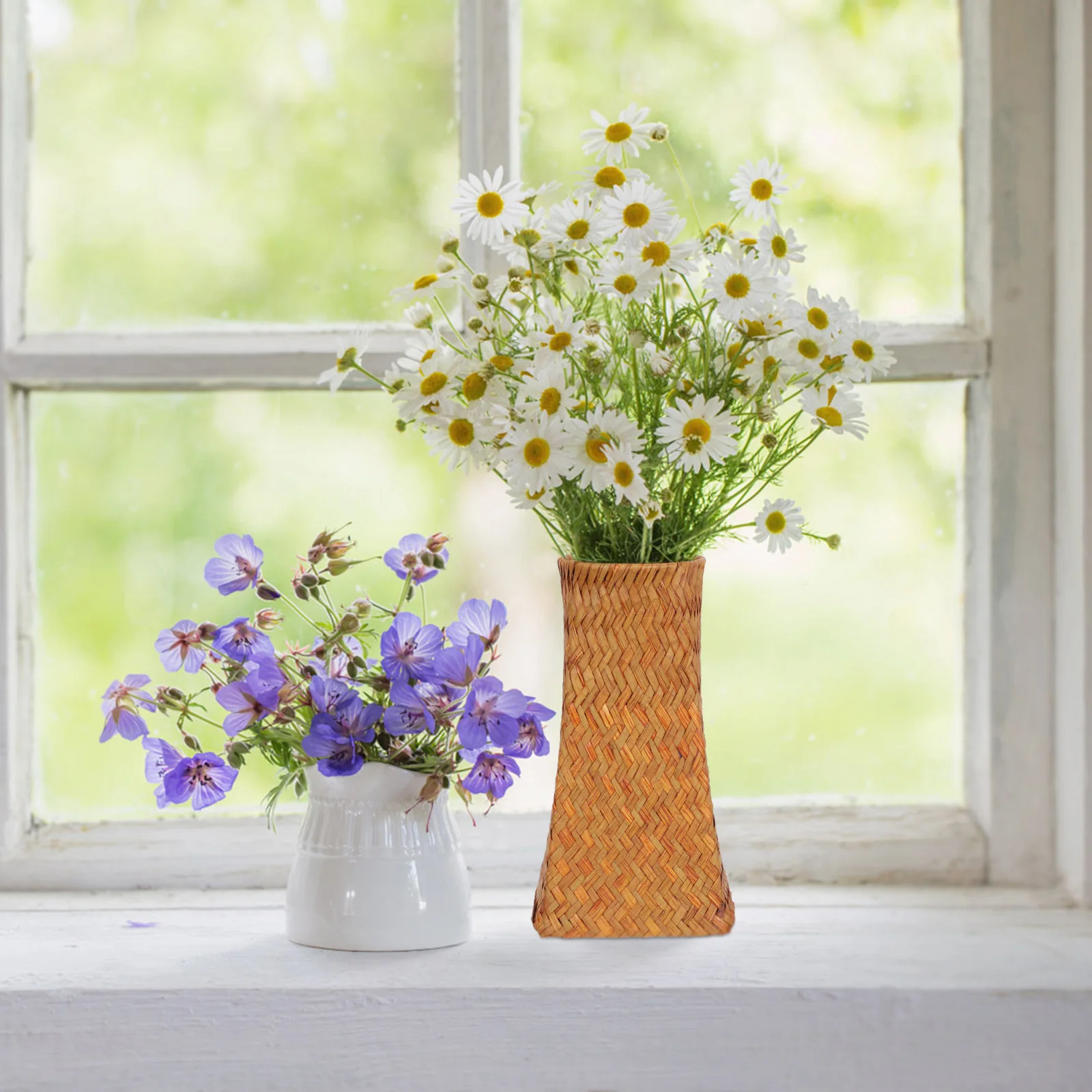 

Braided Straw Pen Holder Vintage Flower Vase Desktop ganizer Decorative Pot Home Office Supplies Retro Pencil Container