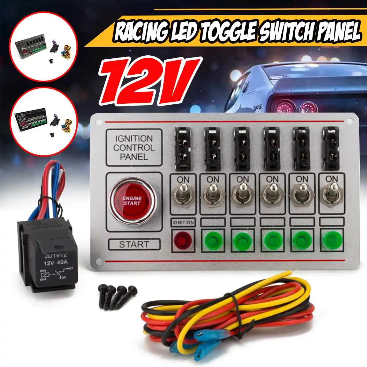 6 Toggle Rocker Switch Panel For Racing Car Quick Off Switch Ignition Engine Start Button Fused Switch With Indicator Light