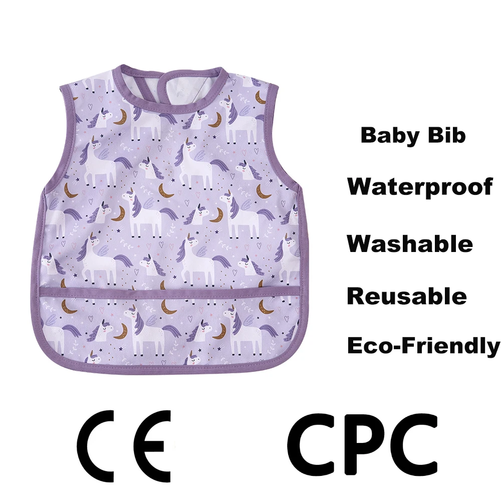 Happyflute Waterproof Bib With Cute Printing Sleeveless Art Smock Feeding Bib Apron For Kids Accessories 0-3 Years