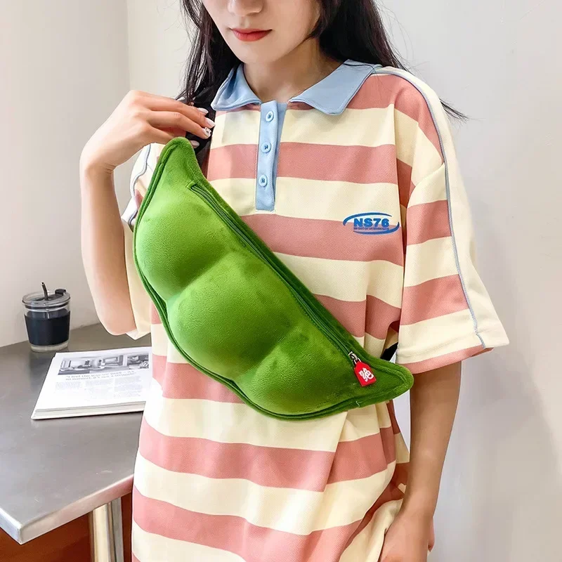 Fashion Plush Women's Messenger Bag Cute Edamame Shaped Shoulder Bag Fresh Sweet Solid Color Zipper Handbags for Women 2023