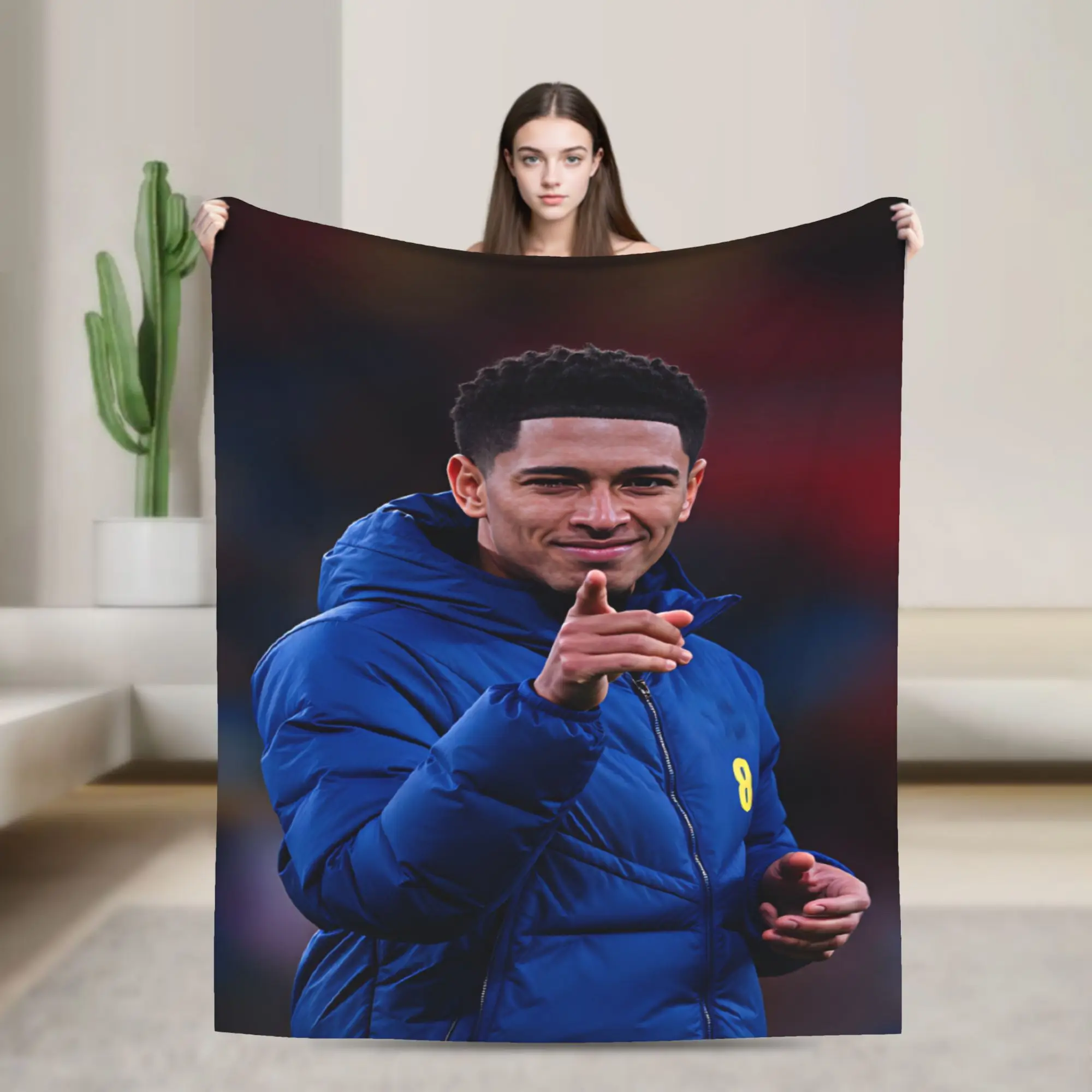 Jude Bellingham Blue Coat Pointing Forward Throw Blanket Soft Trend Blankets  For Sofa Home Travel Flannel Bedspread Bed Cover
