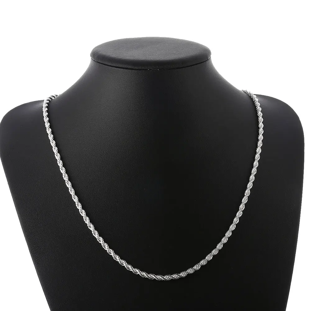 Alta qualidade cor prata 4mm mulheres homens corrente masculino corda torcida colar pulseiras moda conjunto de jóias de prata