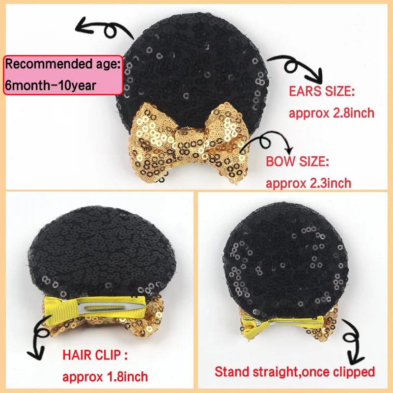 2024 Cute Disney Mouse Ears Hair Clips For Girls Festival Party Sequin Bows Barrette Glitter Hairpins DIY Hair Accessories