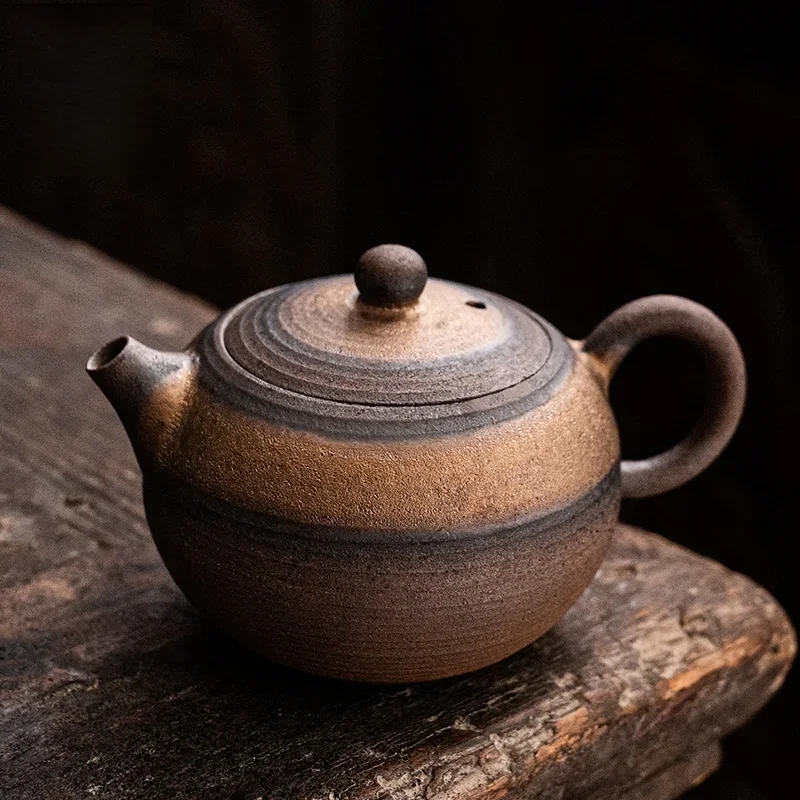 160ml-gilded-iron-glazed-old-rock-mud-teapot-handmade-rough-pottery-vintage-tea-kettle-tea-making-tea-ceremony