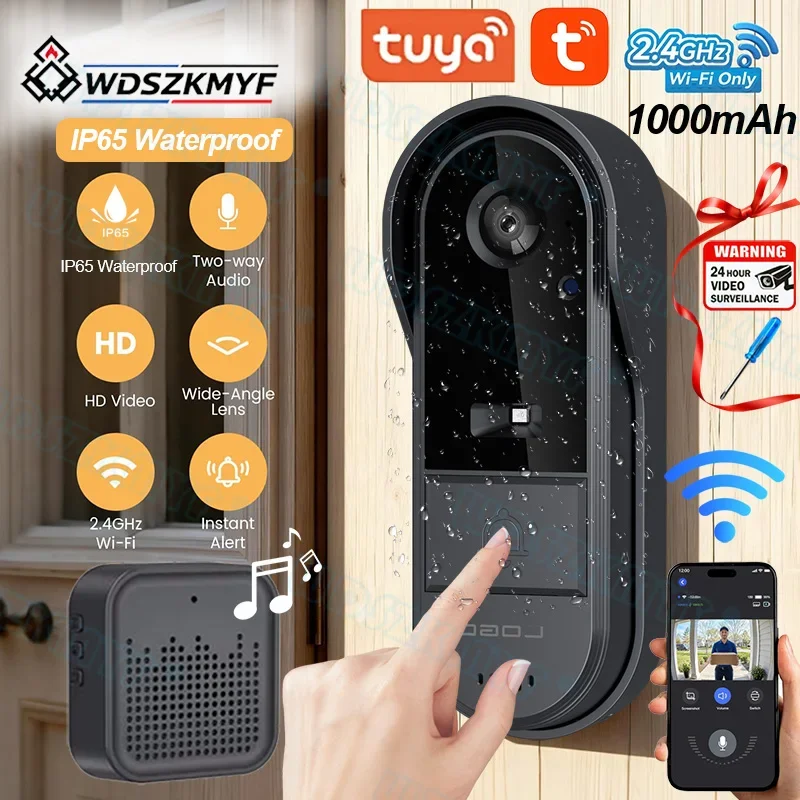 1080P HD WiFi Doorbell Camera with Night Vision 2.4G Intercom Doorbell Security Video Intercom Tuya Smart For Home Office
