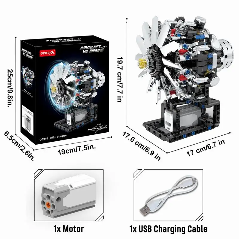 G8910 aviação v8 motor 558 pçs aeronaves motor de combustão interna blocos de construção modelo brinquedo educacional haste kit para criança adulto