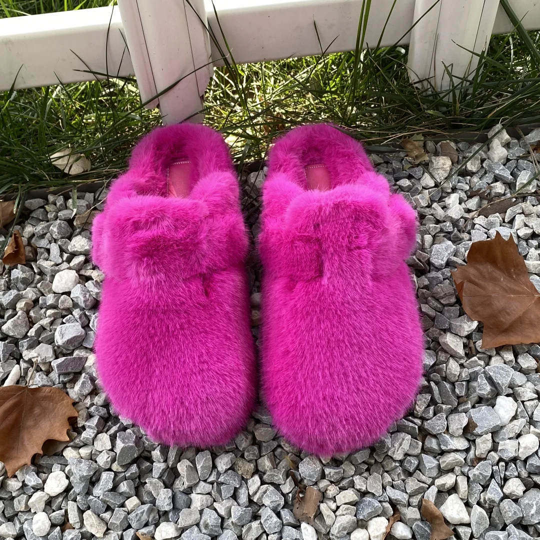 Faux Mink Fur Mules For Women Fluffy Slip On Fur Slide Slippers Winter Warm Fuzzy Closed-Toe Shoe Woman 2026 Cheap Shoes On Sale