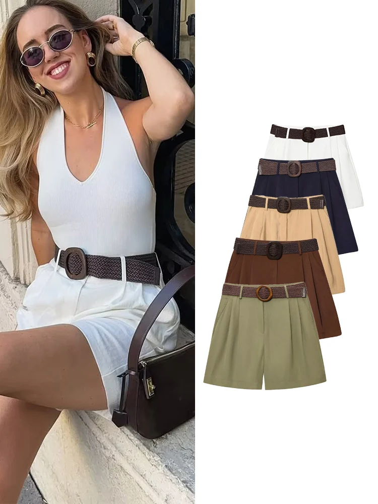 TFMLN شيك مكتب السيدات السراويل مع حزام أنيقة بسيطة مستقيم الساق السراويل الأساسية الإناث جديد الصيف واسعة الساق السراويل