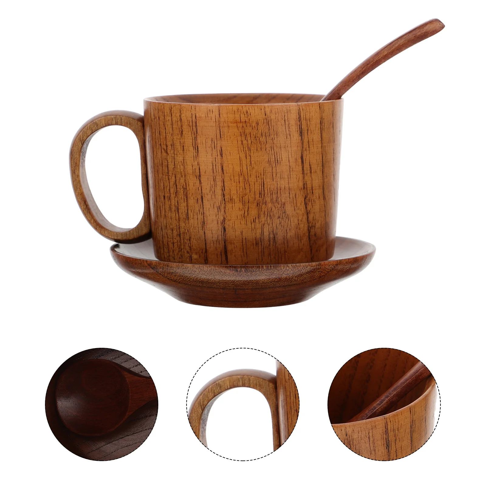 

3pcs Acidproof Jujube Wood Coffee Cup Set Large Capacity Smooth Surface Comfortable Grip For Tea Milk Juice Cappuccino