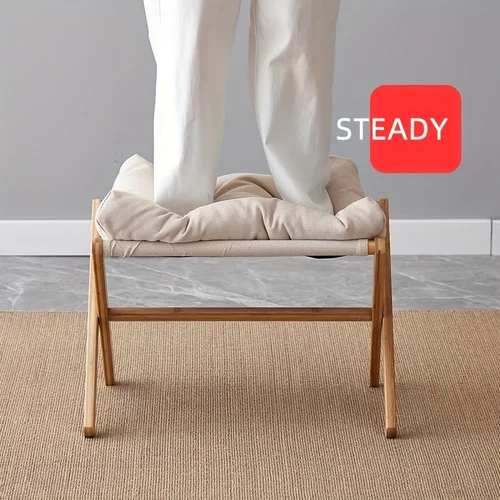 Imagen 2 del producto Pedilla plegable de bambú con asiento acolchado suave, portátil para uso en la oficina y el hogar, diseño que ahorra espacio, muebles con reposapiés