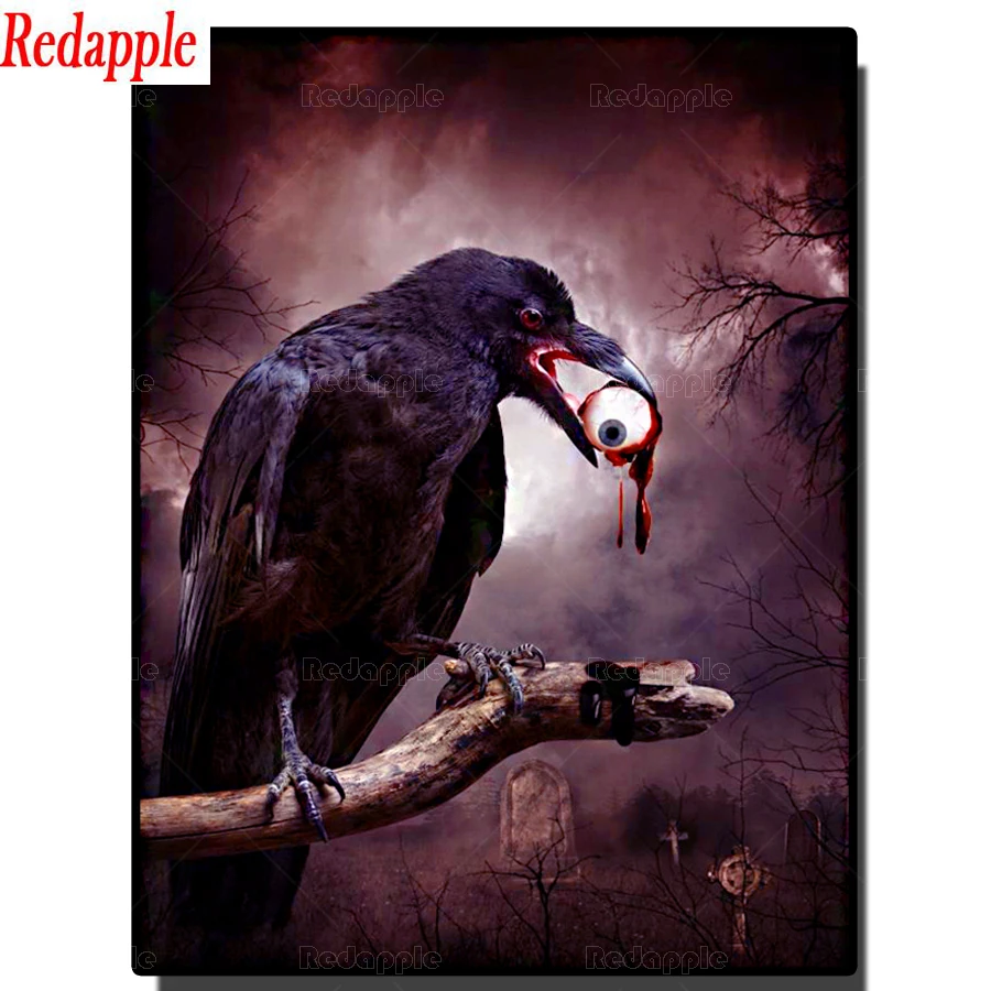 Horror Dark Crow Mouth with Eyes, Full Square and Round Diamond Painting, 5 D Cross Stitch Embroidery, Halloween Home Decor Art