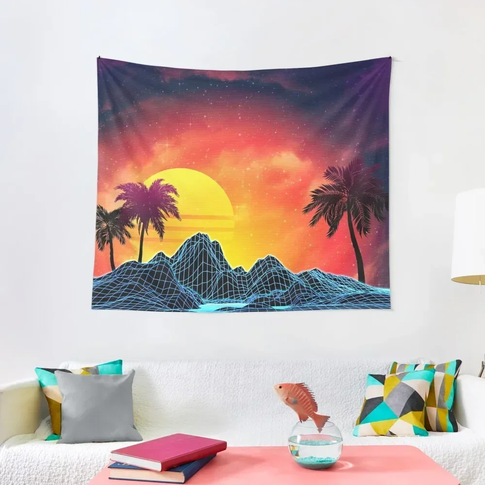 

80s retro aesthetic vaporwave sunset Tapestry Room Aesthetic Decor Decoration Room Tapestry