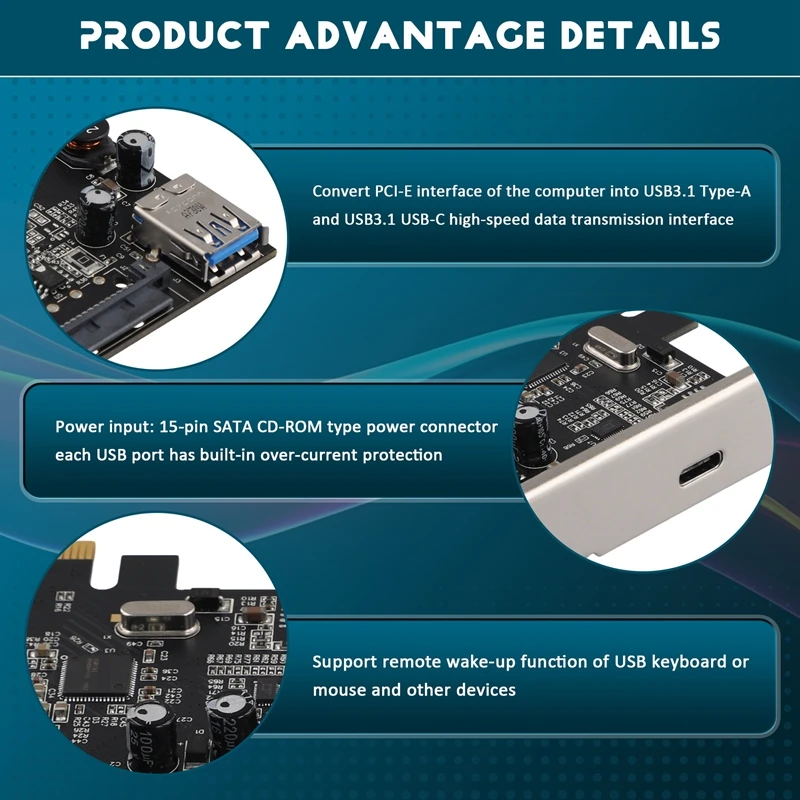 Adapter Card PCI-E 4X To USB3.1 Expansion Card 10G Rear Adapter TYPE-C+TYPE-A Board ASM1142 Module