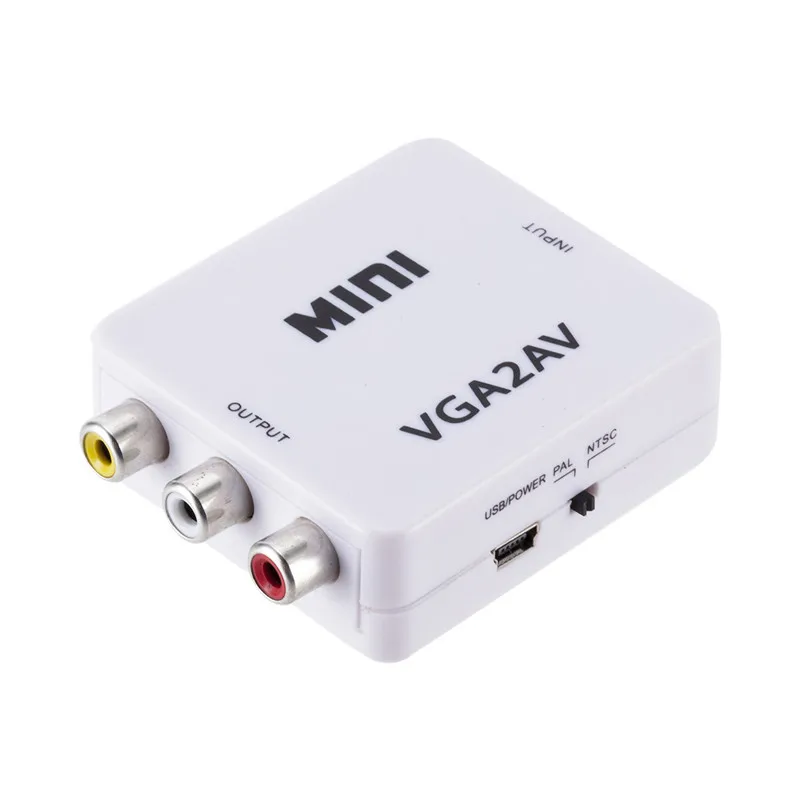 Mini VGA to AV RCA Audio Converter VGA2AV/CVBS Adapter with 3.5mm for PC to TV HD Computer to TV VGA to AV Converter