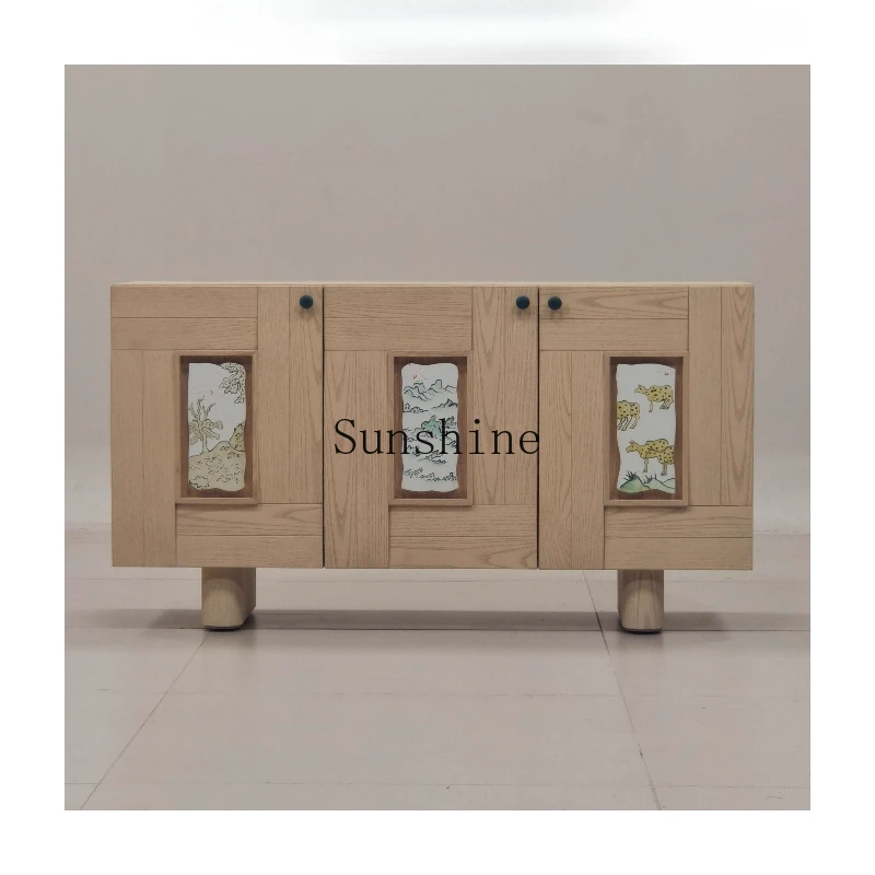 

Medieval style solid wood retro storage cabinet wabi wind living room graffiti against the wall dining side cabinet