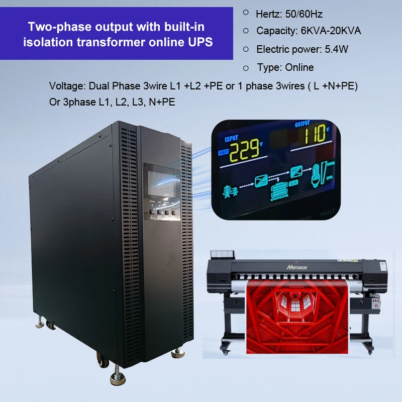 Built-in Isolation Transformer 10KVA  On-line Dual Phase Output High-Frequency Tower-Type UPS with for  Printing Use
