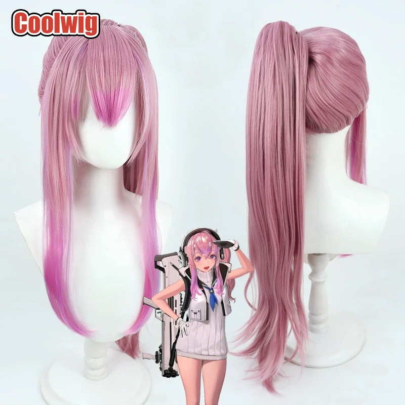 Coolwig Synthetic Hair Pepper Cosplay Wigs Nikke The Goddess of Victory Pepper 75cm Long Mixed Pink Ponytail Wig Heat Resistant