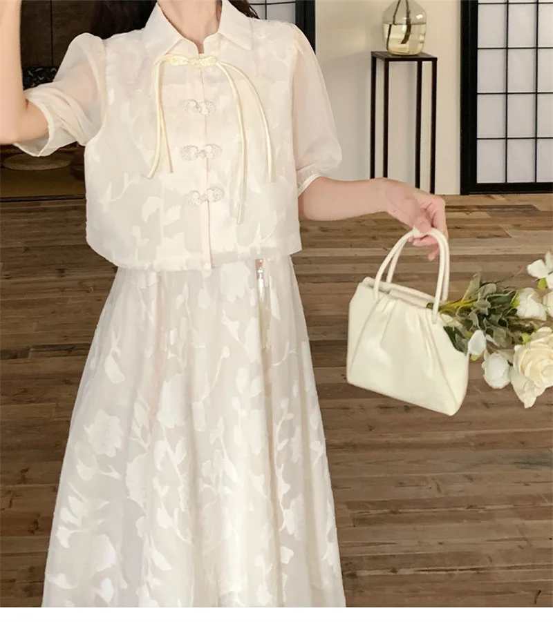 New Chinese Style Buckle Retro 2025 Summer New Set Floral Plus Size Gentle And Elegant Dress