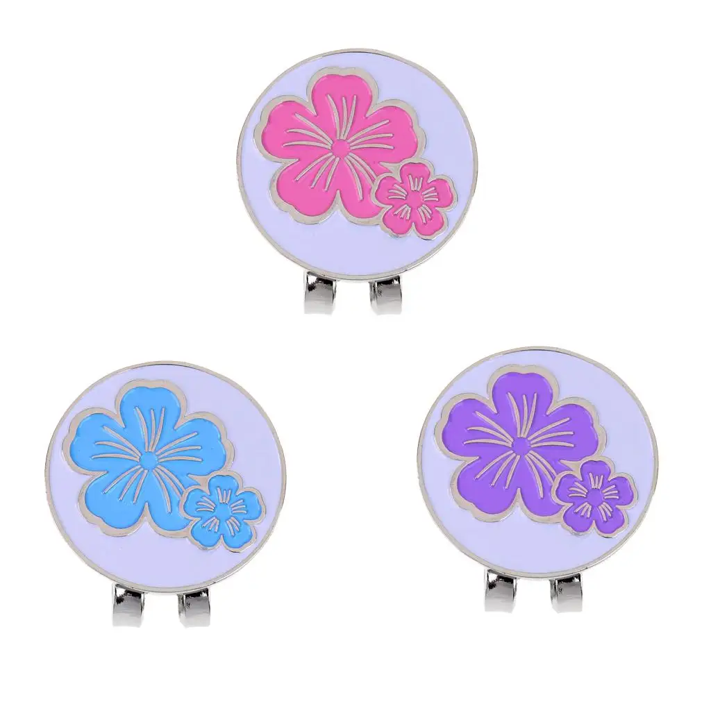 3-piece Floral Golf Hat Clip with Removable Golf Ball Marker