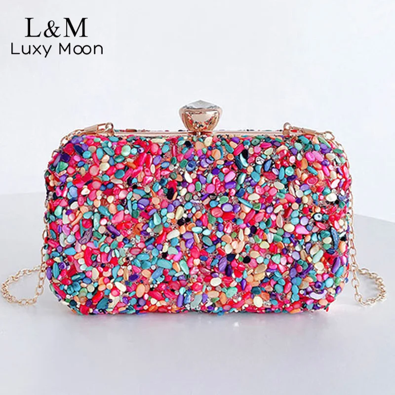 

Women Stone Clutch Multi-color Evening Bag Luxury Designer Wedding Party Purse With Chain Diamond Beading Handbag Bolsa XA772H