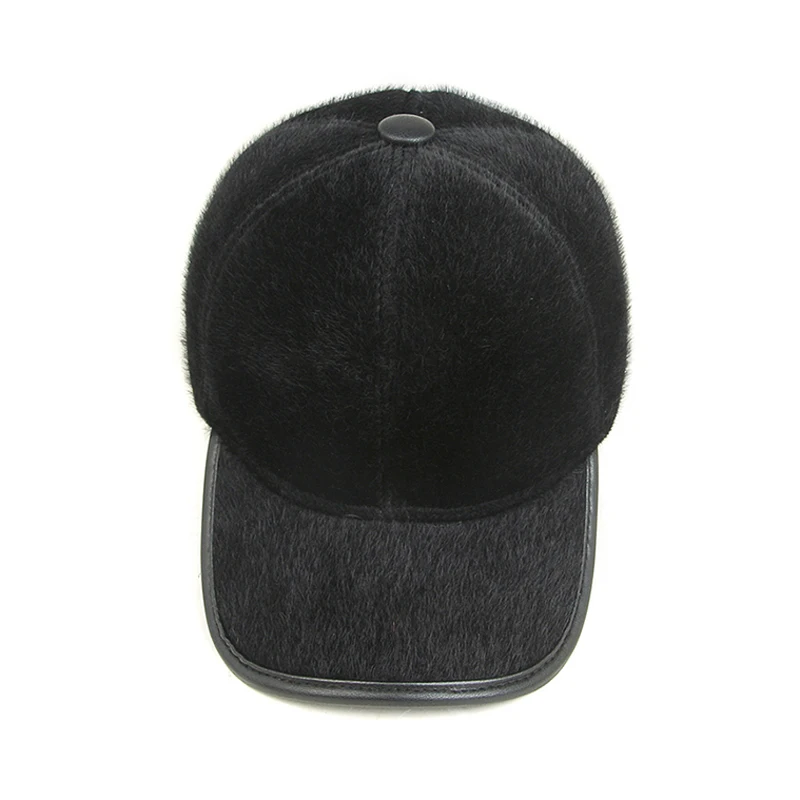 Fashion Men Newly outdoor Faux fur Baseball Cap With Earmuff Plus velvet Warm Winter Hats Middle-aged Thickened Snapback Hat