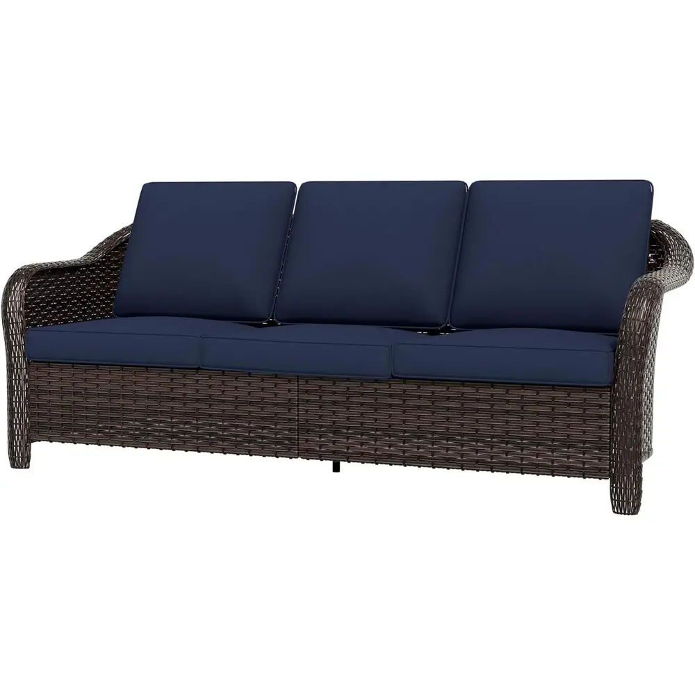 

77 inch Outdoor Wicker 3 Seater Soa, All-Weather Use Patio Rattan Soa with Seat and Back Cushion, Ideal or Porch, Backyard, Balc