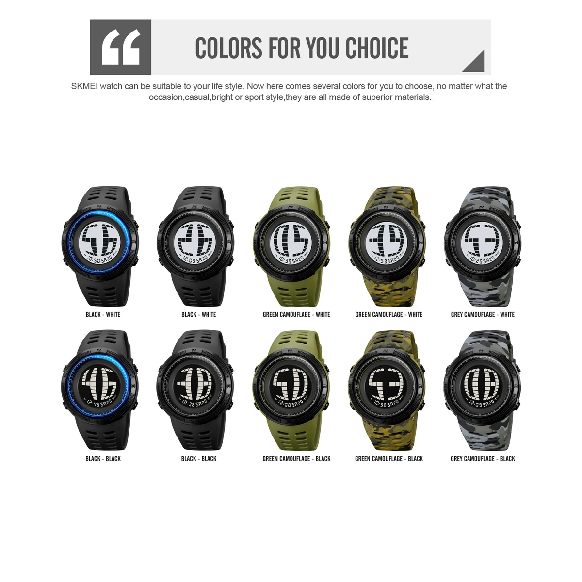 Jam tangan olahraga tahan air untuk pria, SKMEI 2076 jam tangan militer LED Digital Stopwatch tanggal mode kasual