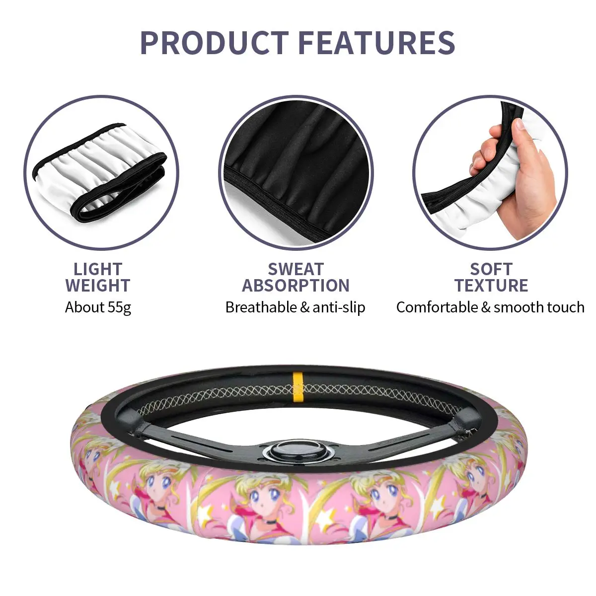 Universal Steering Wheel Cover for Truck S-Sailors M-Moons Anti-Slip Car Steering Wheel Protector 15 Inch Auto Accessories view 6