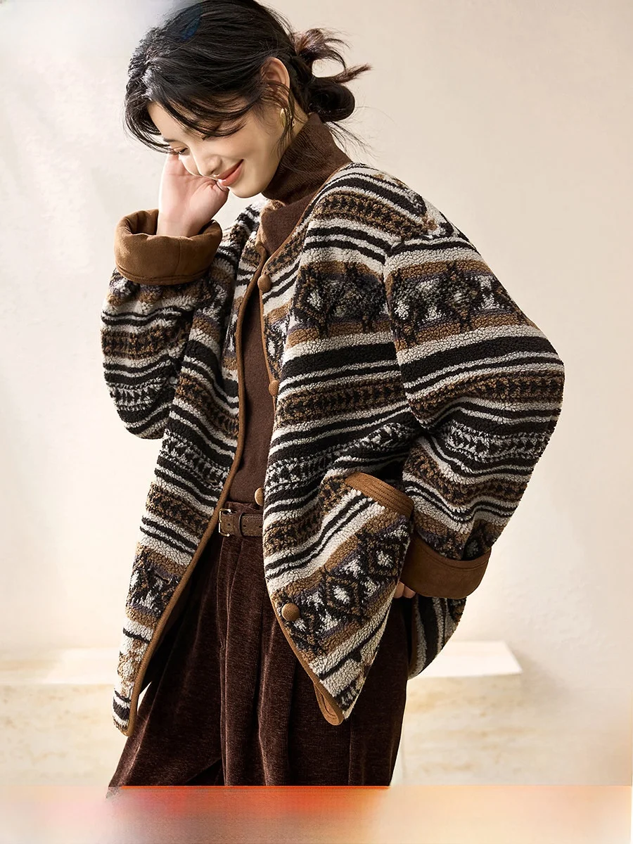 

Пальто женское зимнее винтажное Fer Island, с вышивкой, из овечьего меха и хлопка, с длинными ворсистыми элементами, для повседневной носки