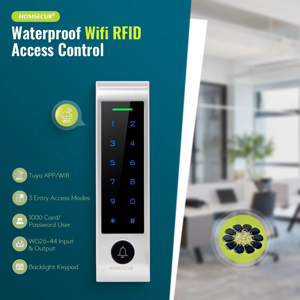 10 stuks 125 KHz Keyfobs + Waterdichte WIFI Thuis/Kantoor Beveiliging Deur Toegang Controller Tuya APP Wachtwoord RFID Toegang Anti-sabotage Alarm