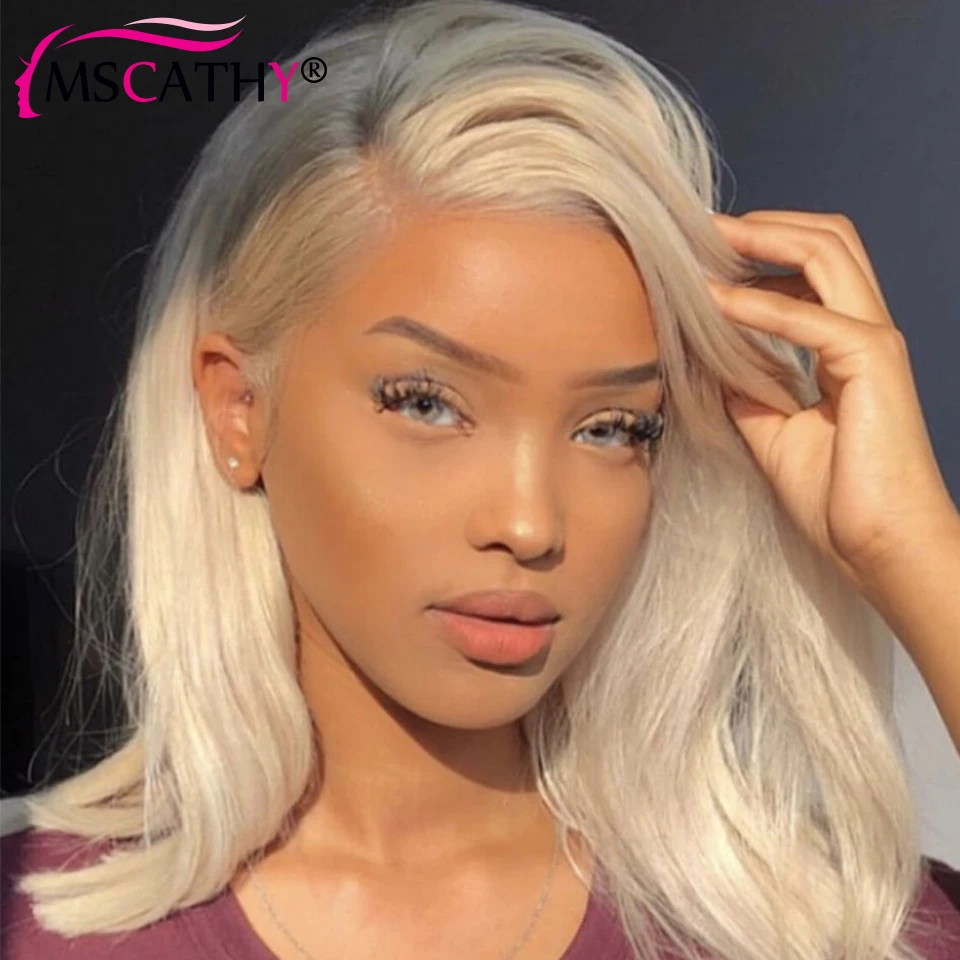 13x4 Ash Blonde Colored Bob Wigs For Women Human Hair HD Transparent Lace Frontal Wig Short Straight Bob Brazilian Remy Hair Wig