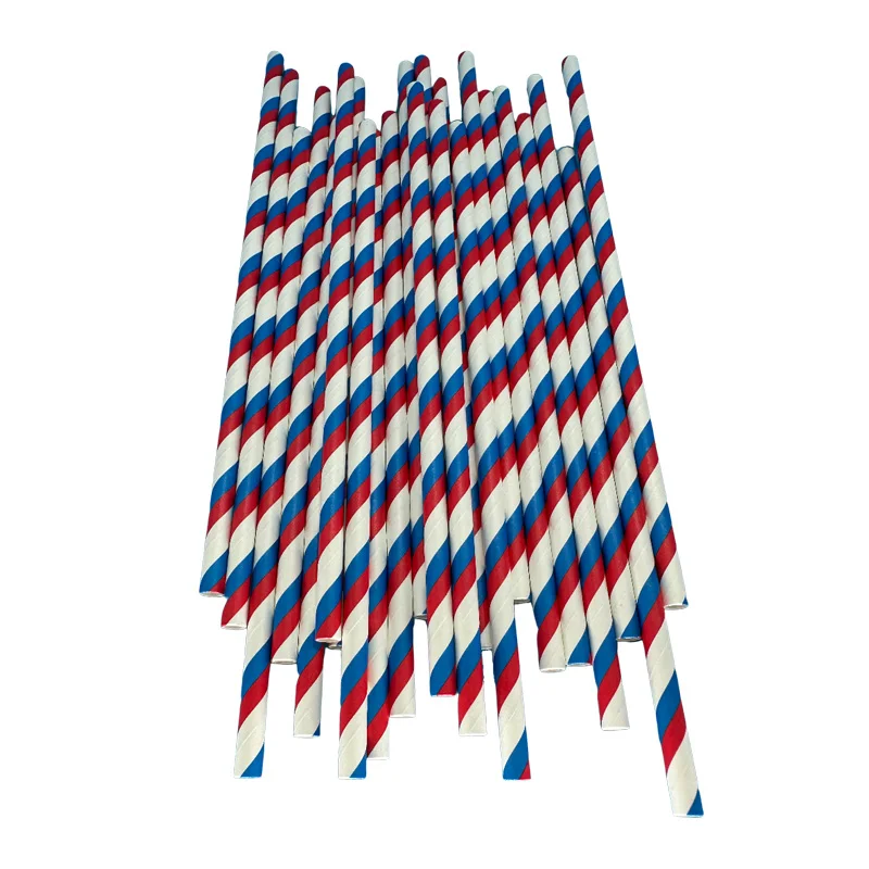 

Paper Straws 6*197mm Red Blue Striped 100Pcs Paper Drinking Straws For Wedding Party Restaurant Juice Coffee Cold Drinks Dessert