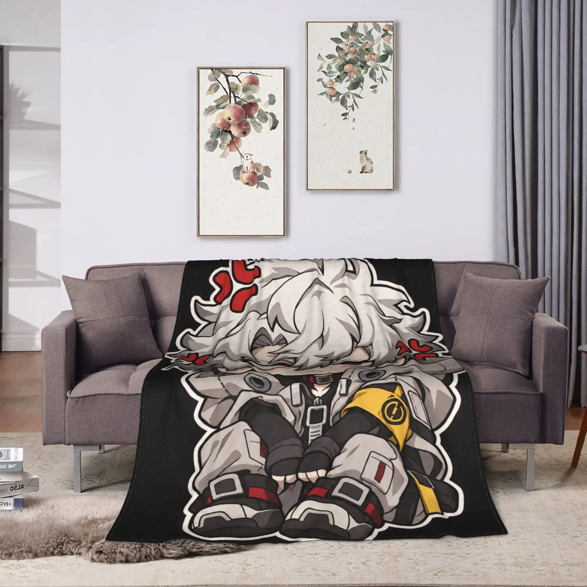 GACHIAKUTA White Haired Boy Red Accents Chibi Plush Blanket Flannel Throw Blanket For Couch Chair Super Soft Bedspread Gift