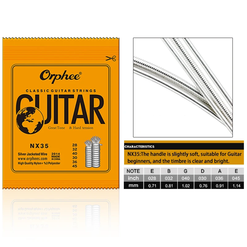 Orphee Classical Guitar Strings NX35/NX36 6 Strings Silver Plated Nylon Guitarra Strings Classical Guitar Parts & Accessories