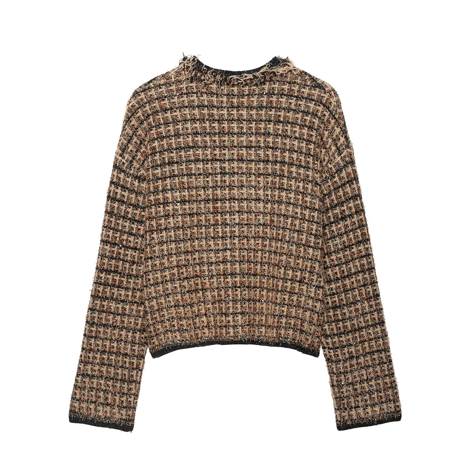 European and American style foreign trade women's clothing new 2026 fashionable fringed metal color thread knitted jacket