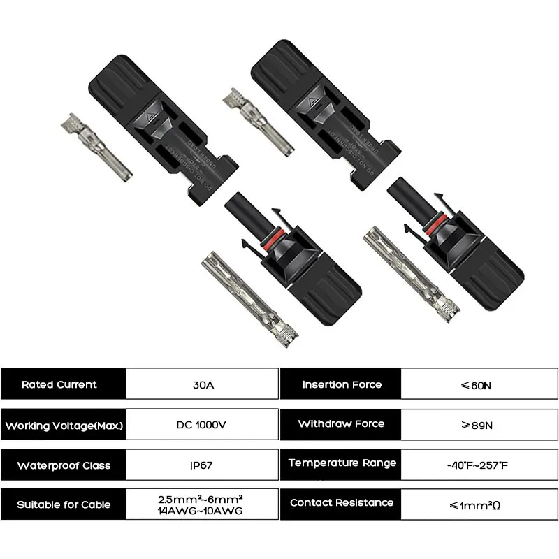 12 PCS(6 Pairs) Solar Connectors with Spanners Solar Panel Cable Connectors 6 Pairs Male/Female for 10AWG to 14AWG Solar Cable