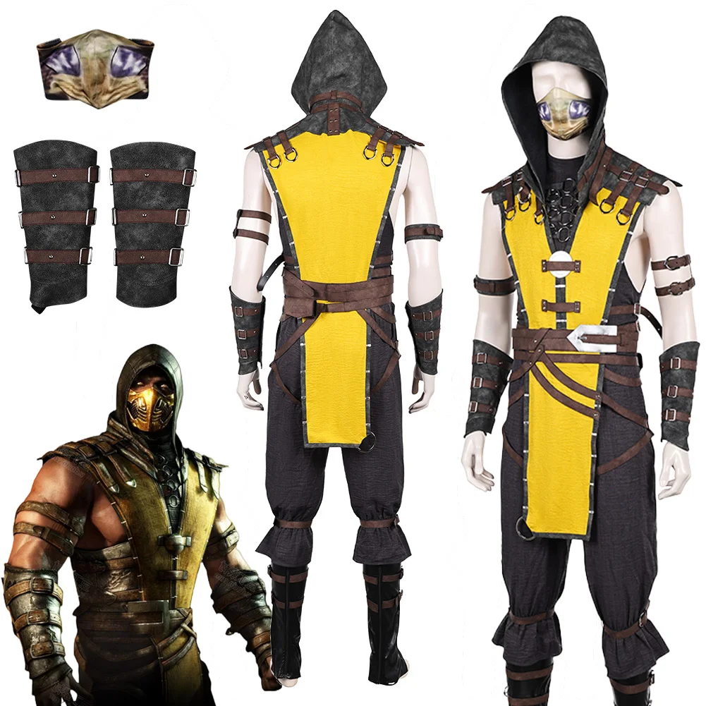 

Fantasia MK1 Скорпион Косплей Одежда Маска Игра Mortal Kombat Disfraz Костюм Взрослых Мужчин Фэнтези Хэллоуин Карнавальная Вечеринка Ткань