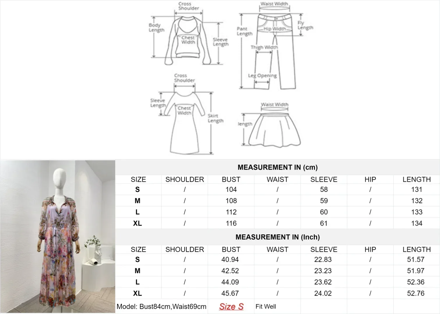 ผู้หญิง 2024 ใหม่คุณภาพสูงMulticolorดอกไม้พิมพ์แขนยาวVคอจีบเพชรPressedฤดูใบไม้ผลิฤดูร้อนMidiชุด