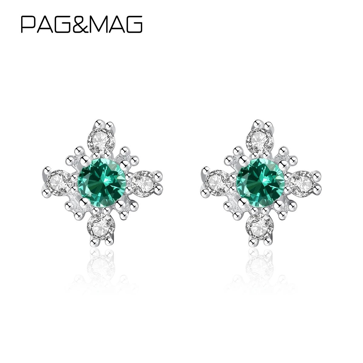 

Женские серьги-гвоздики с изумрудом и снежинками PAG & MAG, серебро 925 пробы, ювелирные изделия из драгоценных камней
