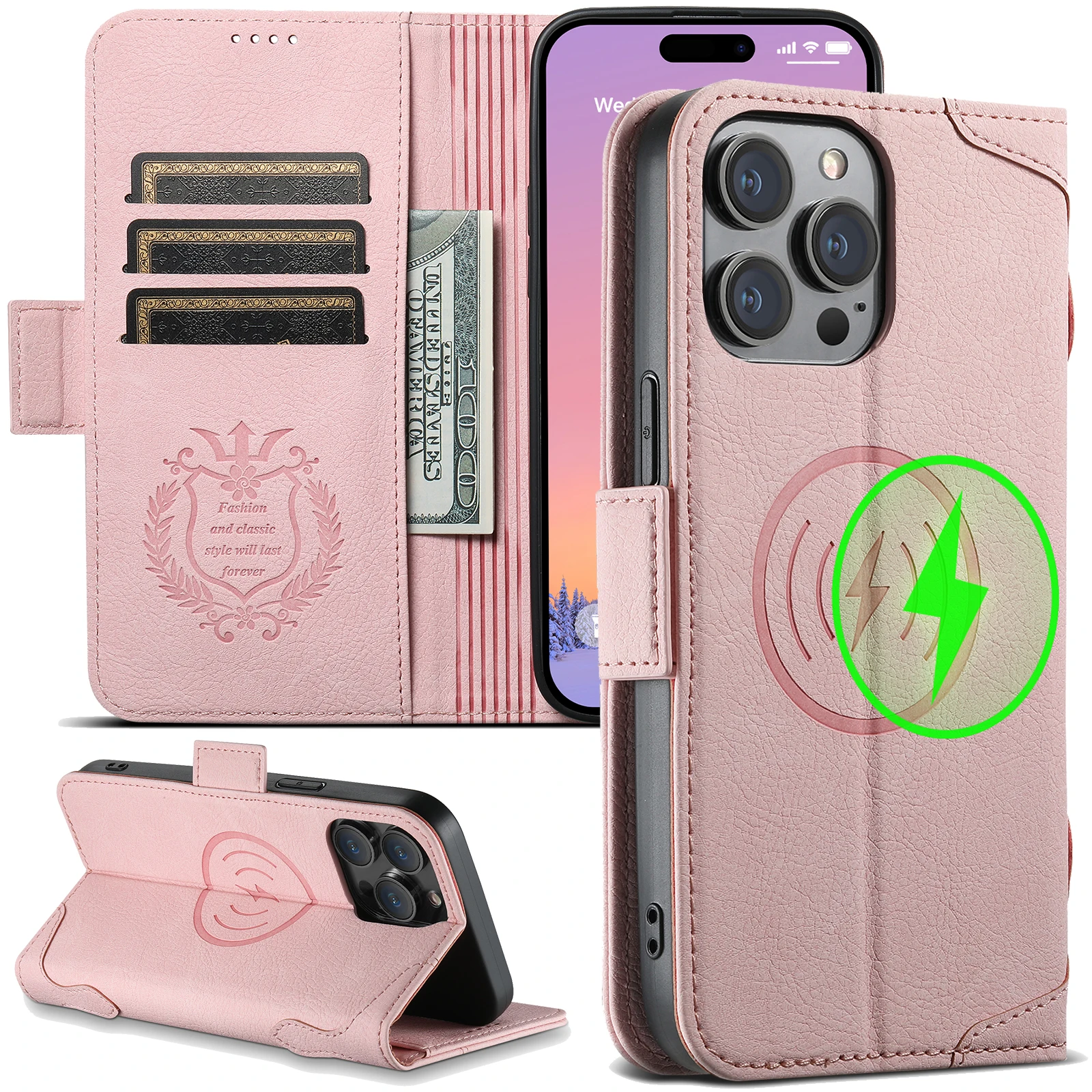 SUTENI Luxus-Brieftasche aus Leder, Magsafe-Kartenhalter, Flip-Magnet-Handyhülle für iPhone 18 17 Air 16 15 14 13 12 Pro Max Plus Cover – Detail 8