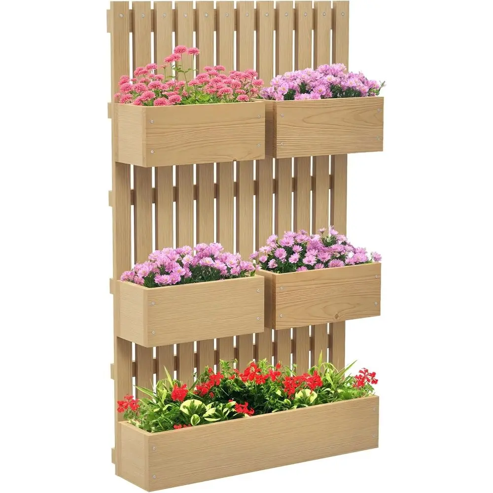 

Грядка-клумба Outsunny 5 Box с решеткой для вьющихся растений, 39 дюймов высотой, настенная, деревянная, с регулировкой