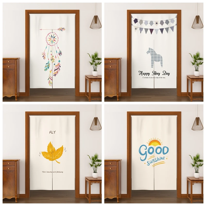 Japanese Noren Door Curtains Leaf Sunshine Linen Doorway Curtains Home Decor Room Divider Kitchen Entrance Hanging Half Curtains